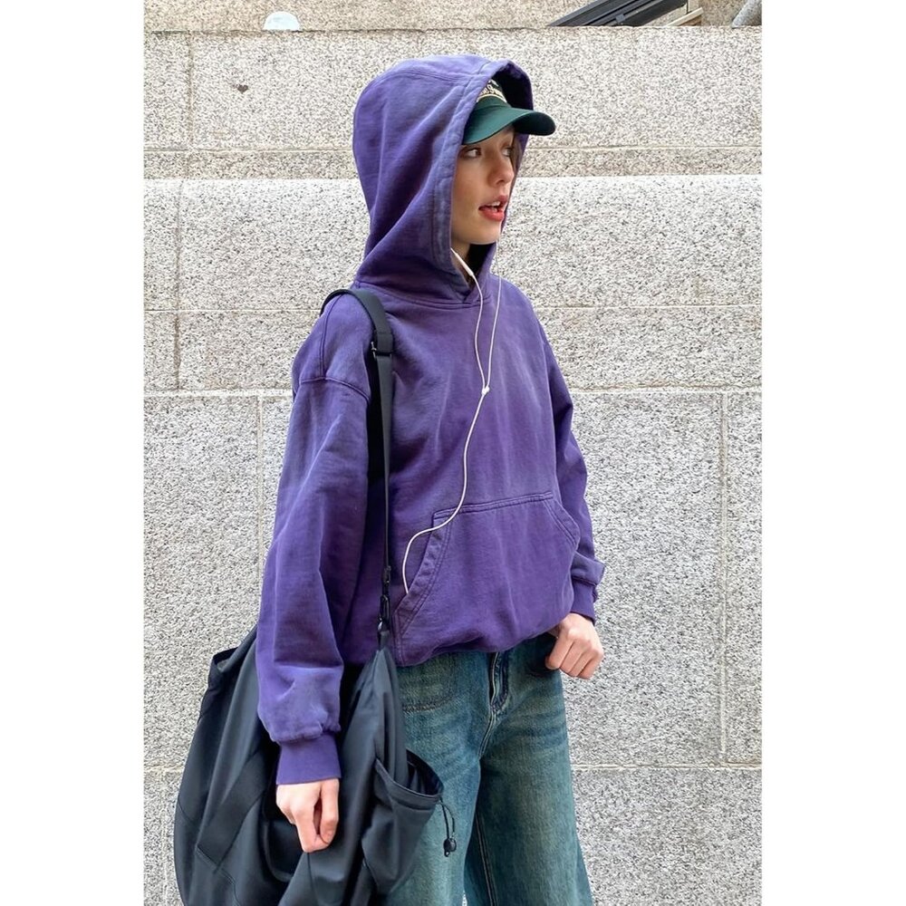 Men's Pink Pullover Plain Preppy Streetwear Cotton Vintage Hoodies Sweatshirt - Picture 4 of 5